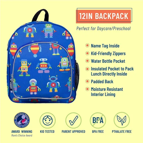 Vista 4 de Wildkin Mochila infantil de 12 pulgadas con alfombrilla moderna para siesta (robots)