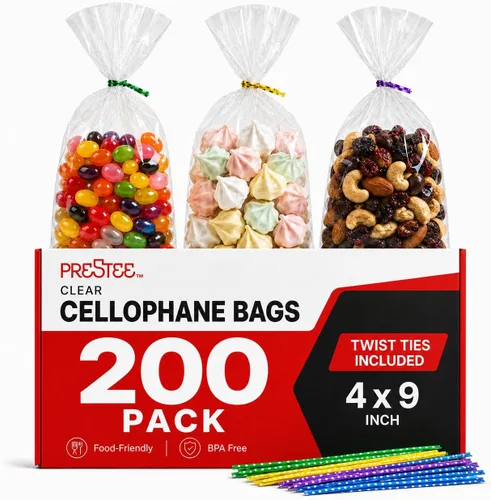 Vista 11 de Prestee Bolsas de celofán transparente autosellantes – Paquete de 200 bolsas de plástico transparente para embalaje, golosinas, regalos y bolsas