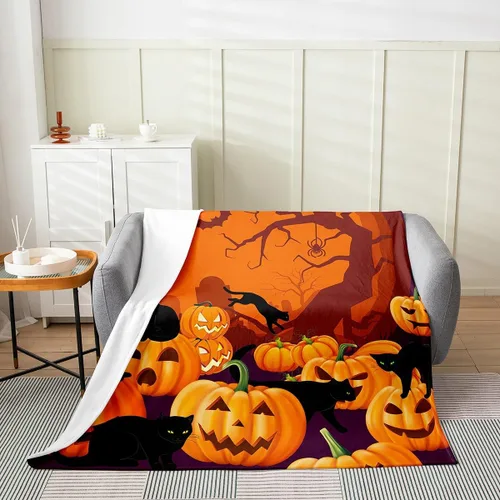 Vista 9 de Manta mullida de fantasmas de Halloween para niños, manta de franela con estampado de fantasmas de Halloween, manta de forro polar para todas