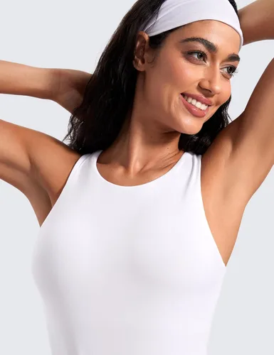 Vista 4 de CRZ YOGA Butterluxe - Camiseta sin mangas de entrenamiento para mujer, con espalda cruzada, acolchada, cuello alto, para yoga, atlética con brasier
