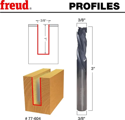 Vista 2 de Freud 77-604: Broca de compresión de mortaja de tres flautas de 3/8" (diámetro) con vástago de 3/8