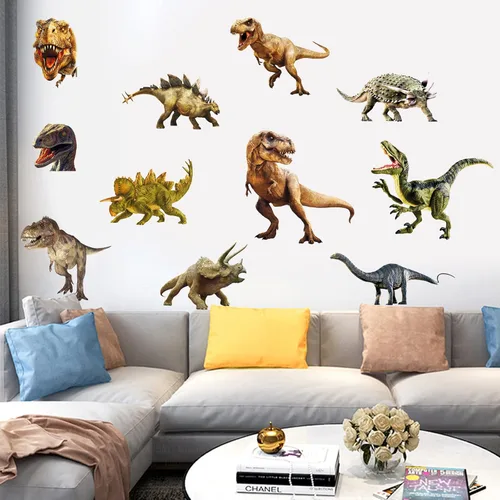 Vista 9 de Kiddale Calcomanías de pared de dinosaurio, calcomanías de arte extraíbles para decoración del hogar 11pcsa