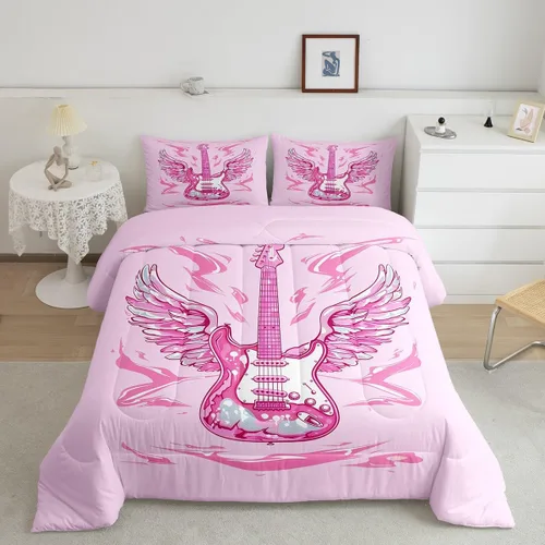 Vista 34 de Castle Fairy Juego de edredón de botas de vaquero, tamaño individual, juego de ropa de cama bohemio con guitarra musical para niños y niños