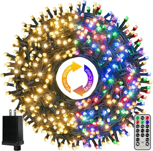Vista 10 de Ollny Luces de Navidad, 66 pies, 200 luces LED para árbol de Navidad con 11 modos, control remoto, IP44, impermeable, cambio de color, luces
