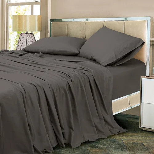 Vista 7 de ROYALE LINENS Juego de sábanas de 300 hilos 100% algodón peinado de fibras largas, 4 piezas, 1 sábana bajera, 1 encimera y 2 fundas de almohada, Gris