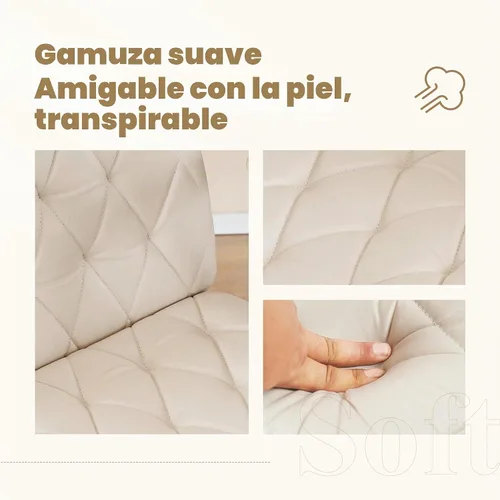 Vista 3 de Silla de escritorio sin ruedas, silla giratoria de oficina en casa con patas cruzadas Sillón de acento sólido blanco crema