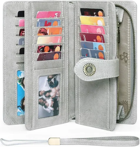 Vista 2 de FALAN MULE Cartera de cuero genuino RFID bloqueo gran capacidad Trifold señoras cartera.