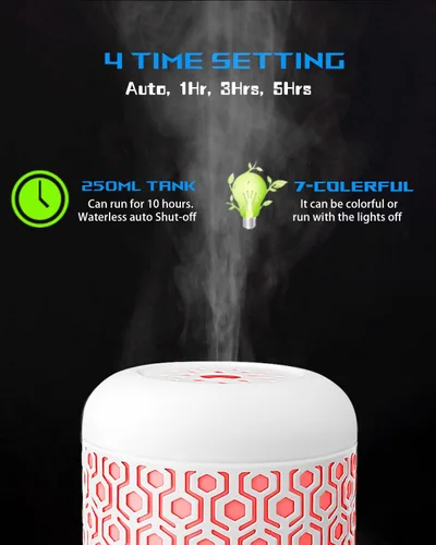 Vista 5 de Difusor de aceite esencial, humidificador ultrasónico Iron-Art de 8.8 fl oz, difusor de aceite de aromaterapia con 4 modos de temporizador y 7 luces