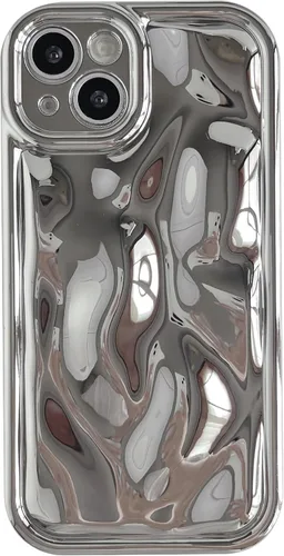 Vista 10 de Caseative Funda para iPhone 13, color negro Suavidad de la galjanoplastia de cromo del patrón de la burbuja del meteorito de la onda