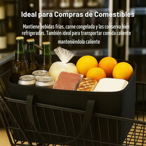 Vista 3 de musbus organizador aislado para maletero de coche bolsa refrigeradora paquete de 4 bolsas de compras aisladas para alimentos, negro, reutilizable