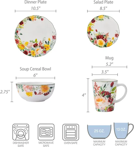 Vista 4 de Mikasa Clara Bone - Vajilla ligera de porcelana de 16 piezas, resistente a las astillas, servicio para 4