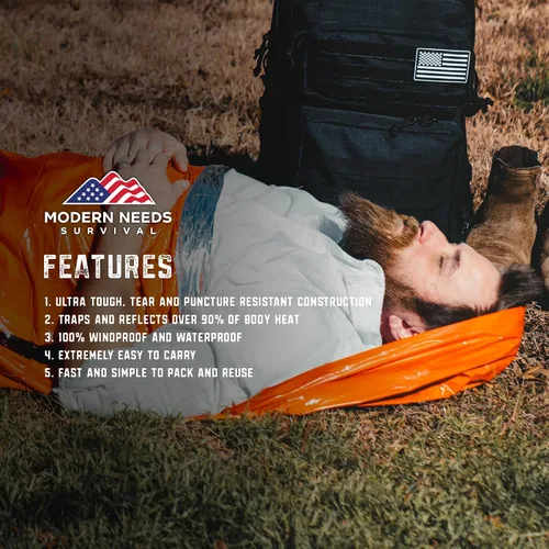 Vista 5 de MODERN NEEDS Emergency Sleeping Bag Survival – Thermal Blanket & Bivy Sack Emergency Bivy & Survival Blanket Outdoor Sleeping Bag & Hiking
