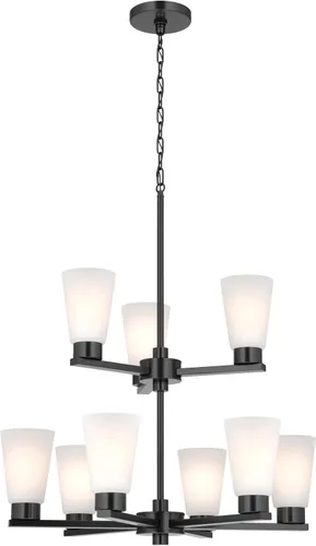 Vista 15 de Kichler Stamos - Lámpara de araña de 24 pulgadas, 9 luces, suave, moderna, de 2 niveles con vidrio transparente en bronce antiguo