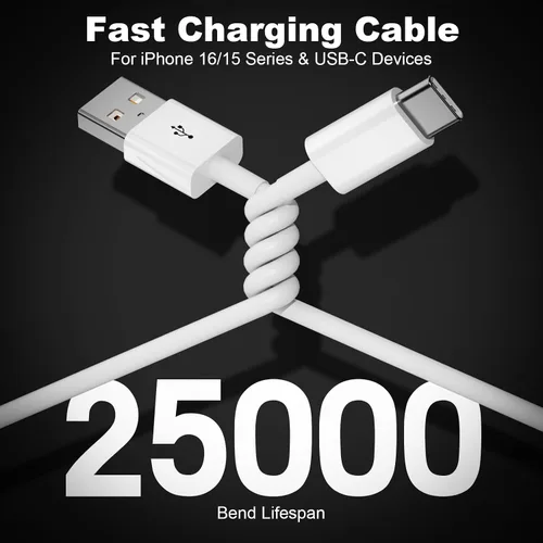 Vista 5 de 2Pack USB A to USB C Cable for iPhone 18/17/16/15 All Series (White-3 ft) Cargador de coche tipo C 3A carga rápida y transferencia de datos de 480