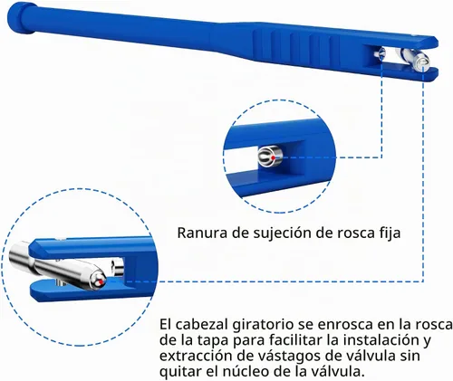 Vista 3 de Herramienta extractora de válvula de neumático, vástago de válvula de neumático con herramienta de extracción de núcleo de válvula, llave de núcleo