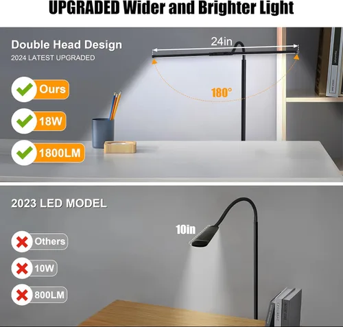 Vista 2 de Lámpara de pie LED, lámparas de pie brillantes de 18W para sala de estar, 3 modos de color 10 niveles de brillo, cuello de cisne flexible ajustable
