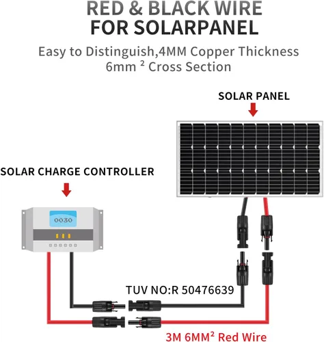 Vista 8 de Cable de extensión solar de 20 pies, cable de panel solar de 10 AWG de conexión profesional conectores hembra y macho, alambre de cobre estañado