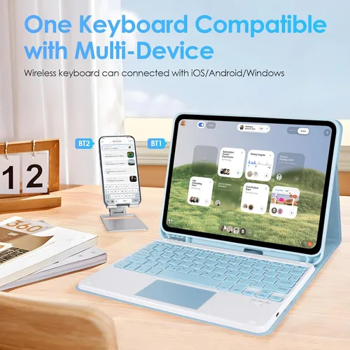 Vista 5 de LAMA Funda con Teclado Touchpad para iPad (A16) 11ª generación 2025/10ª generación 2022, funda tipo folio con soporte para lápiz, trackpad