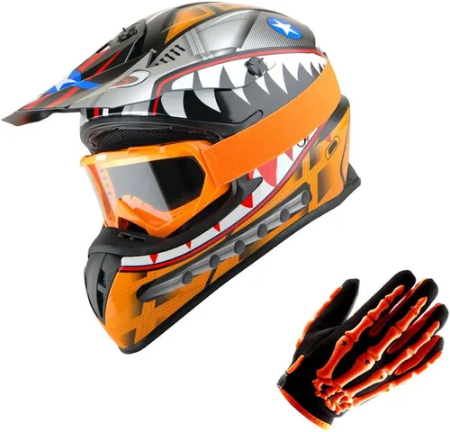Vista 17 de 1Storm - Casco de motocross para adultos BMX MX ATV Dirt Bike Downhill Mountain Bike estilo Monster Shark Racing HKY_SC09S Negro tiburón