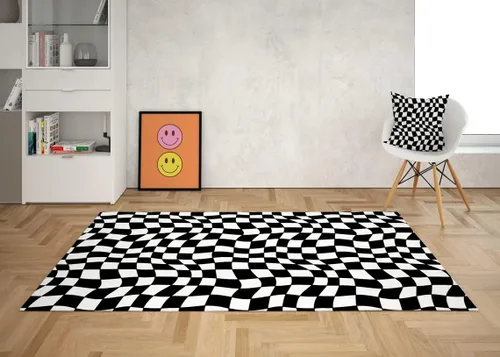 Vista 29 de Alfombra ondulada azul única con diseño de cuadros para sala de estar, extra grande, lavable a máquina, alfombra de pasillo de cocina, alfombra