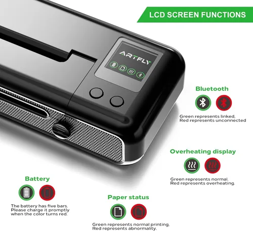 Vista 8 de ARTFLY Impresora de plantillas de transferencia de tatuajes – Máquina de transferencia térmica profesional Bluetooth/USB-C de 203 DPI, batería de 18