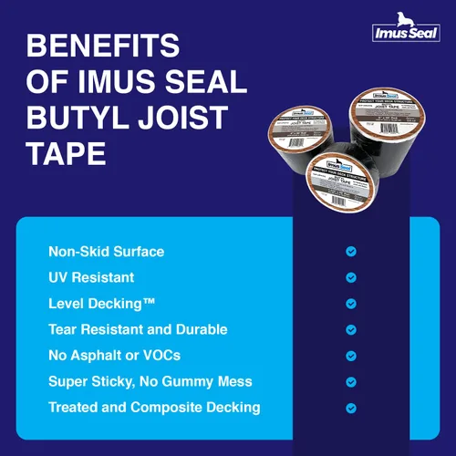 Vista 6 de Imus Seal® Cinta de viguetas de butilo para vigas y vigas de cubierta intermitentes, resistente a los rayos UV, Level Decking™, Protect Your Deck