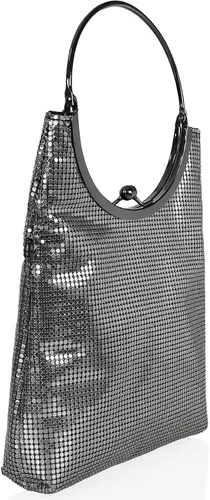 Vista 2 de Venoline - Bolsos de mano para mujer con asa superior de malla, circular, para noche, brillante, bolso cruzado para fiesta, graduación, boda