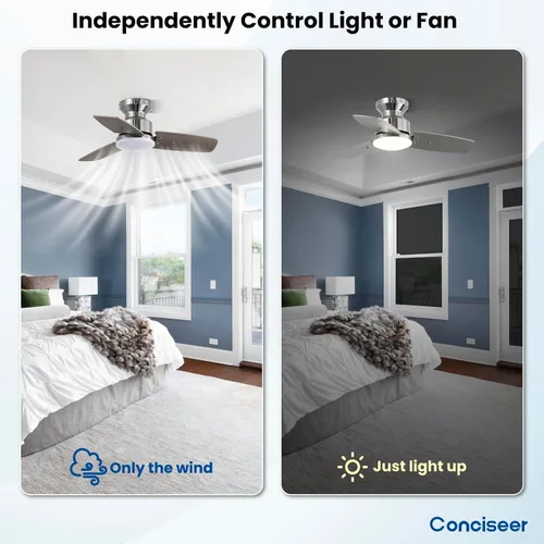 Vista 8 de Conciseer - Ventiladores de techo de 30 pulgadas con luces y control remoto, para dormitorio, sala de estar, oficina, montaje empotrado, 3CCT