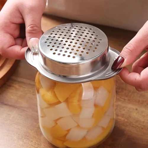 Vista 4 de Colador de acero inoxidable duradero de 4.69 pulgadas, tapa de prensa de metal, filtro de atún, colador de latas para colar de cocina, drenaje