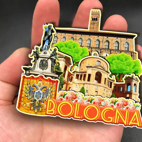 Vista 4 de Imán de madera de Italia Bolonia 3D para nevera, recuerdos coleccionables, decoración hecha a mano, artesanías 2