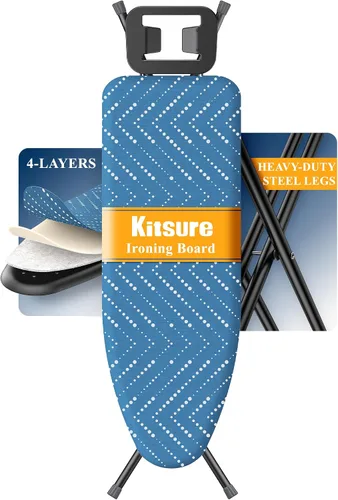 Vista 9 de Kitsure Tabla de planchar plegable – Tabla de planchar de altura ajustable en tamaño completo, sin tambaleo y resistente con cubierta y almohadilla