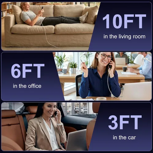 Vista 10 de Cable USB C a USB C, paquete de 3 [3 pies+6 pies + 10 pies] Cable de carga Carga flexible para cama, escritorio, automóvil y viajes, compatible