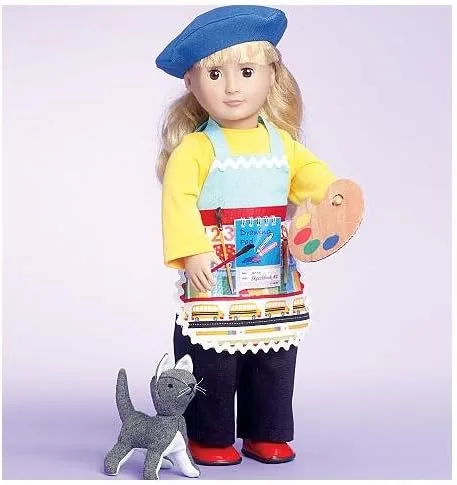 Vista 5 de McCall's Patterns M6451 18" (46cm) Ropa de muñeca, Bolso, Toalla y Gato, Talla única