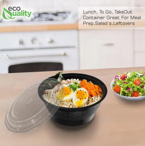 Vista 6 de Recipientes de preparación de comidas redondas de 40 onzas con tapas, caja Bento desechable para almacenamiento de alimentos, apto para microondas