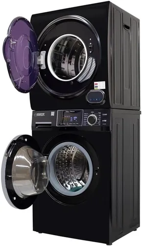 Vista 5 de Pemberly Row Stackable Washer and Compact Short Dryer Set, Stainless Steel, Black Finish, 15lbs Washer, 3.5 cu. ft. Dryer, Touch Buttons, Pet Cycle