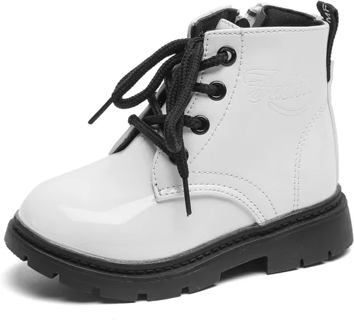 Vista 2 de Komfyea Botas de cuero de otoño con cremallera de combate con cordones (niños pequeños) Botas de tobillo de invierno para niños