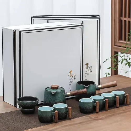 Vista 2 de Juego de té esmeralda, juego de té chino de kung fu, caja de regalo adecuada para cumpleaños, Halloween, Navidad (bosque de jade)
