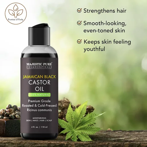 Vista 2 de Majestic Pure Aceite de ricino negro jamaicano, 100% puro y natural, grado premium, prensado en frío, sin hexano, para cabello, pestañas, cejas