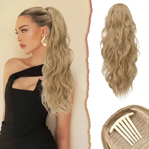 Vista 9 de SOFEIYAN Extensión de cola de caballo con cordón, de 24 pulgadas, ondulado, rizado, con clip, extensiones de cola de caballo con clip, extensiones