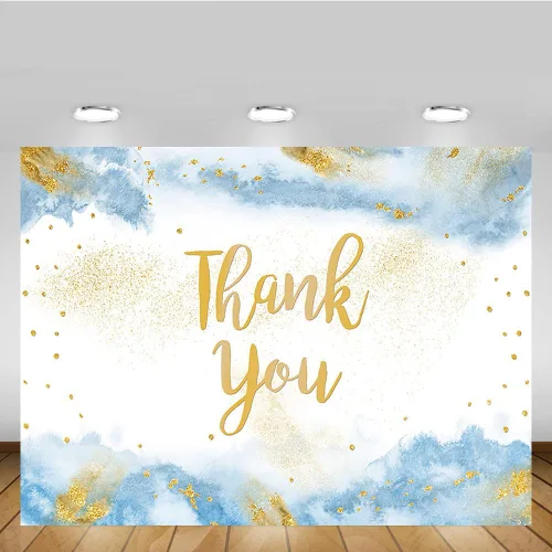 Vista 5 de MEHOFOND Fondo de graduación con texto en inglés "Thank You for All You Do" de 7 x 5 pies, color dorado y azul claro, acuarela para padres
