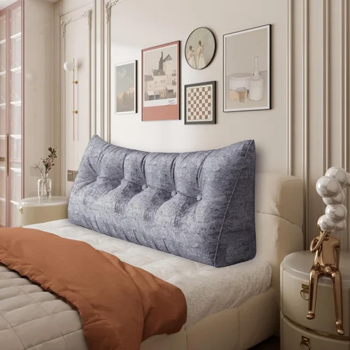 Vista 26 de Almohada de cabecera gruesa totalmente rellena tamaño Queen, cabecera acolchada suave y firme, soporte grande, triangular, almohada de cuña