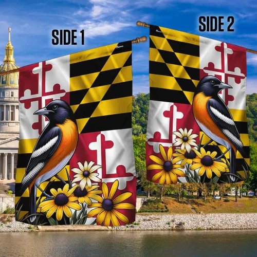 Vista 3 de FLAGWIX Bandera Americana - Bandera del Estado de Maryland con Oriole de Baltimore y Flor de Ojo Negro, Bandera Premium de Poliéster Decorativa
