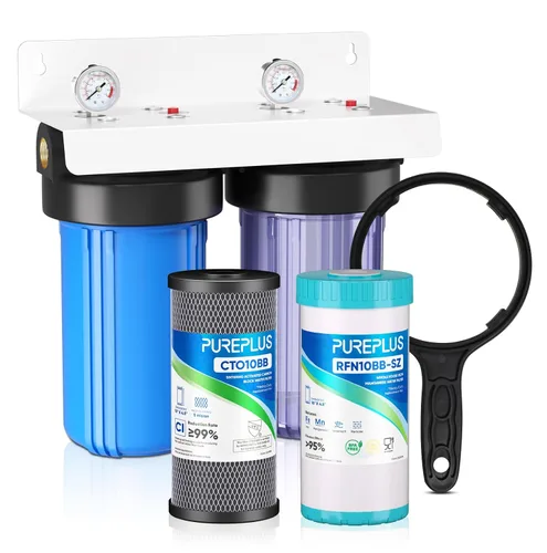 Vista 10 de PUREPLUS Sistema de filtración de agua de 2 etapas para toda la casa, reduce los metales pesados, el cloro y el olor, carcasas de 10 x 4.5 pulgadas