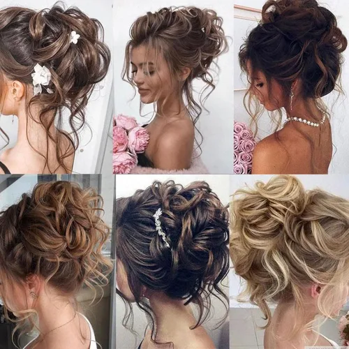 Vista 7 de Tousled Updo - Coleta de cola de caballo con banda elástica para el cabello, extensiones de cabello sintético corto ondulado rizado para mujeres