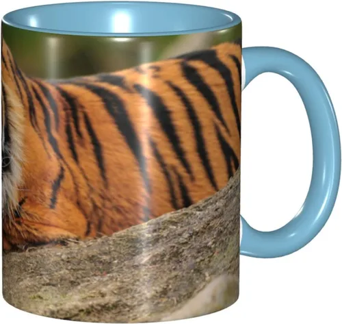 Vista 11 de Taza de café, taza personalizada de tigre, tigre agachado en la roca hermosa foto de la naturaleza, 11 onzas, para bebidas calientes y todos
