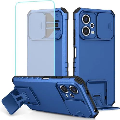 Vista 10 de Funda para Redmi Note 12 5G, Redmi Note 12 4G/Poco X5 5G con protector de pantalla de vidrio templado y cubierta de cámara deslizante, cubierta