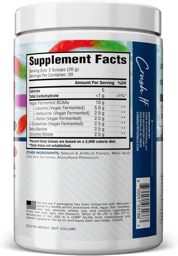 Vista 9 de Core Nutritionals Platinum ABC Advanced Intra-Workout BCAA Suplemento con 0.09 oz de glutamina, beta alanina, malato de citrulina, 20 porciones