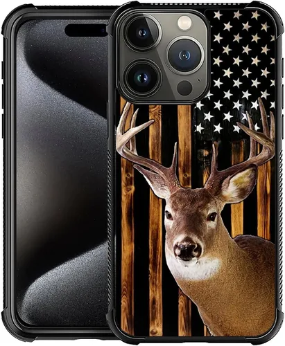 Vista 182 de Funda compatible con iPhone 8, a prueba de golpes, antiarañazos, bandera de ciervos de cola blanca de grano de madera estadounidense