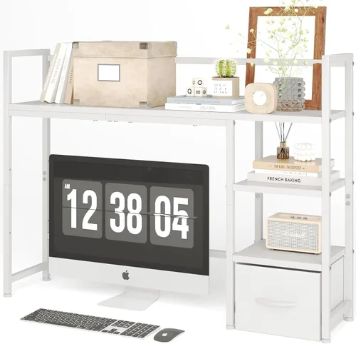 Vista 10 de Estante de escritorio con cajón, estante organizador de escritorio de 41.3" (105 cm), estantería para monitor de computadora hasta 32", estante