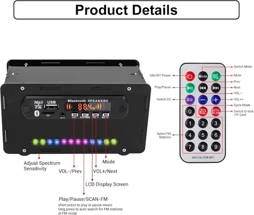 Vista 9 de Kit de altavoces DIY compatible con Bluetooth, kit de práctica de soldadura de radio FM DIY USB amplificador de sonido para el hogar control remoto